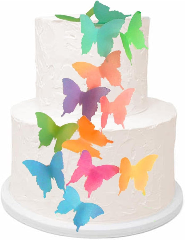 Edible Butterflies Wedding Cake Topper, 24 Watercolor Wafer Paper Butterflies for Cake, Cupcake, and Cookie Decorating