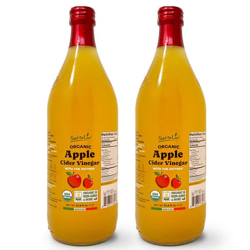 Food To Live Organic Apple Cider Vinegar, 1 L Raw Italian Natural