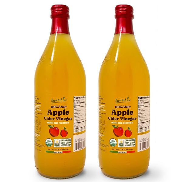 Food To Live Organic Apple Cider Vinegar, 1 L Raw Italian Natural