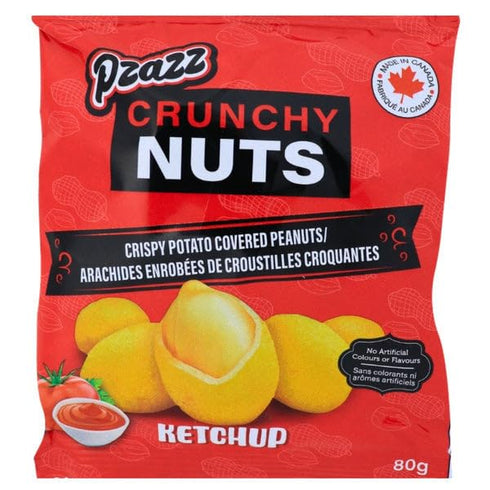 Exclusive Brands Pzazz Crunchy Nuts, Crispy Potato Covered Peanuts, Ketchup Flavored, 80g/3 oz., Bag