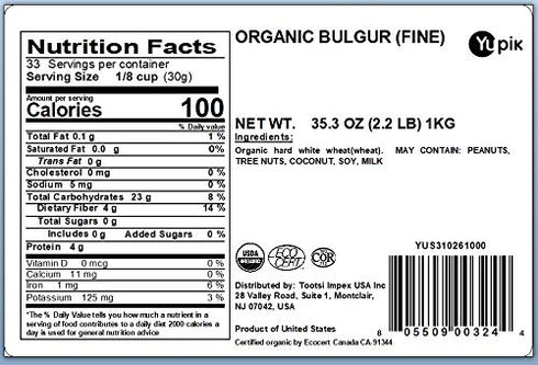 2.2 lb, (Pack 2) Yupik Organic Bulgur (Fine Grind), Non-GMO, Vegan