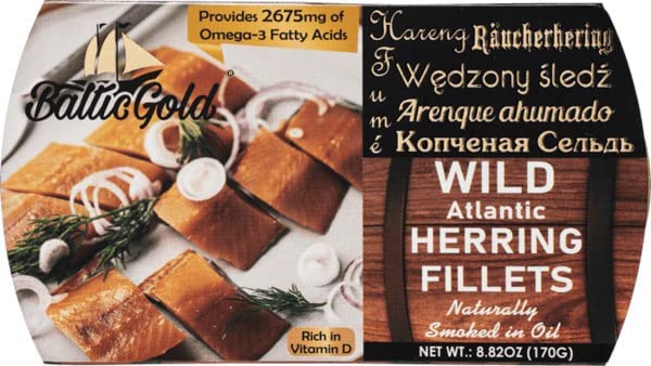 Baltic Gold Naturally Smoked Wild Atlantic Herring in Oil- 8.82 oz (170g)