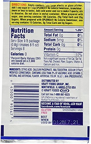 0.14-Ounce Kool-Aid Ice Blue Raspberry Lemonade Unsweetened Soft Drink Mix, Envelopes