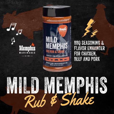 Memphis Marinades 11.5oz Mild Memphis BBQ Rub & Shake - Flavor Enhancer for Chicken, Beef, Pork, Air Fryer Marinade Mix