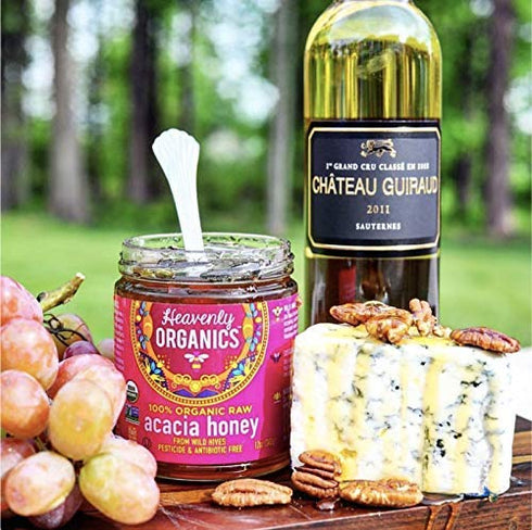 100% (12oz) Heavenly Organics Organic Raw Acacia Honey Lightly Filtered - Made from Wild Beehives & Free Range Bees;