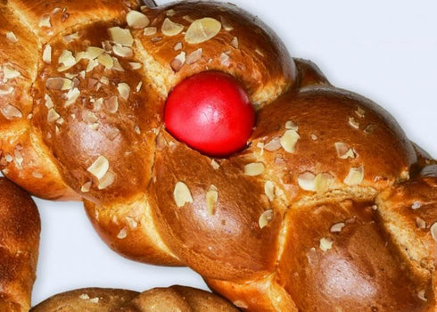 Generic Fresh Baked Traditional Greek Tsoureki Sweet Bread with Egg