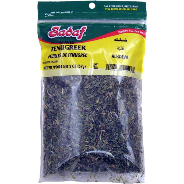 Sadaf Dried Fenugreek Leaves - Kasoori Methi Leaves, Kosher and Halal - 2 oz Bag