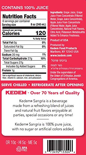 kedem 100% 64oz, (2 Pack), Sangria Soft Drink, Made of Pure Juice, No Sugar or Artificial Coloring Added