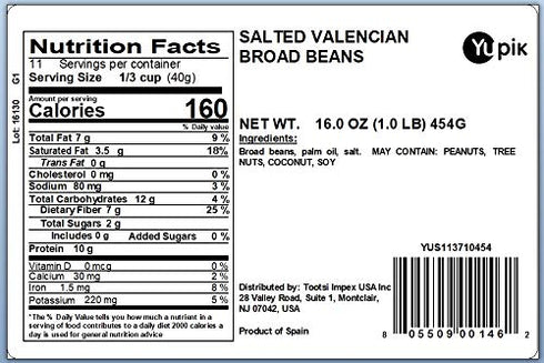 1 lb (16 oz), Yupik Salted Valencian Broad Beans, High Protein Snack, Vegan, Gluten-Free Snack, Crunchy & Savory Split