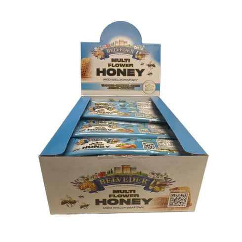 Belveder MultiFlower Honey, Sachets Display. Proudly from Poland made by Bees
