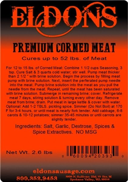 Eldons Sausage and Jerky Supply Corned Meat Cure Mix Makes 52 lbs | Homemade Corned Beef Seasoning