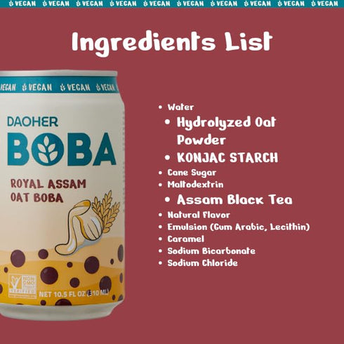 10.5 Oz, Pack 12 No.1 DaoHer Royal Assam Oat BOBA Vegan Bubble Milk Tea Drink Premium Ready-to-Drink Canned Bubble Tea