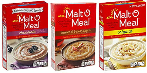 Snack Peak Malt O Meal Hot Cereal Variety Gift Box Maple and Brown Sugar, Original, and Chocolate