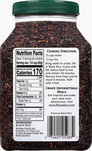 22-Ounce (Pack 1) RiceSelect Premium Black Rice, Whole-Grain, Gluten-Free, Non-GMO, and Vegan Rice, BPA-Free Jar