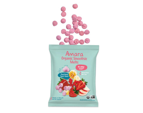 20 6g Amara Organic Smoothie Melts, Mixed Berry Flavor, Dairy Free Toddler Snacks, No Added Sugar, Single Serve