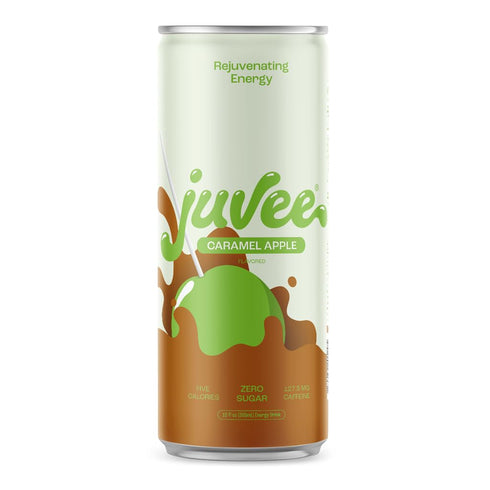 12 oz (12-Pack) 128mg Juvee Rejuvenating Energy Drink Sugar Free Caramel Apple Flavor, Cans Natural Caffeine, Zero