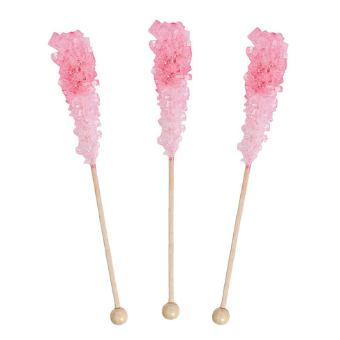 24 Pack Pink Rock Candy Sticks Cherry Sugar Flavor, Bulk Individually Wrapped Edible Crystal Sticks for Party Favors