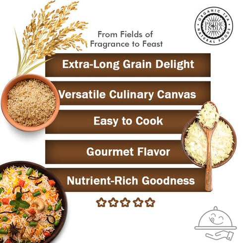 PACK 6 1.5 Pride Of India - of - Extra Long Brown Basmati Rice - Naturally Aged Healthy Grain, Pound Jar