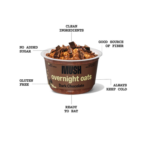 5oz MUSH Overnight Oats - Dark Chocolate - Good Source of Fiber, Non-GMO, Dairy Free, Gluten Free
