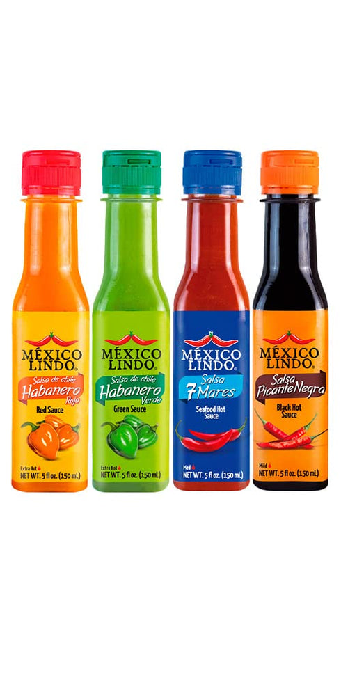 Mexico Lindo Hot Sauce Variety Pack, Includes Picante Negra, Red Habanero, Green Habanero, 5 Fl Oz Bottles