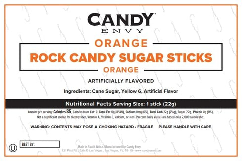 24 Orange Rock Candy Sugar Sticks - Orange Flavored - Individually Wrapped Candy