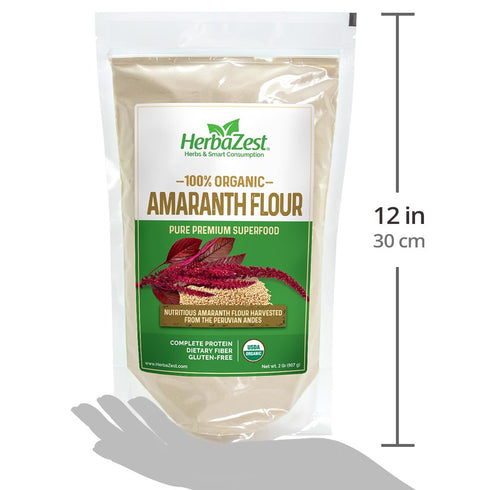 2 LB HerbaZest Amaranth Flour USDA Certified Organic Protein Rich, Vegan & Gluten Free Superfood Great for Baked