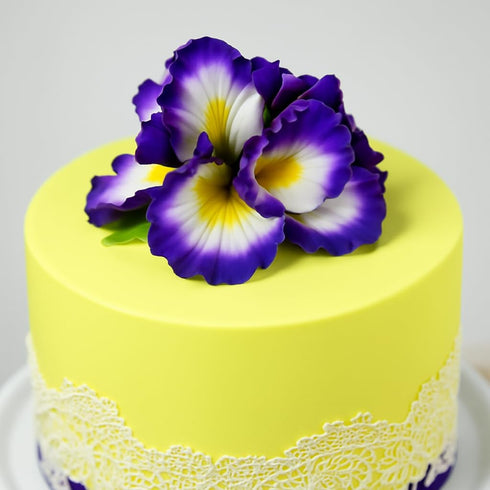 1 Count Global Sugar Art Dutch Iris Sugar Cake Flowers, Purple with Yellow Center by Chef Alan Tetreault