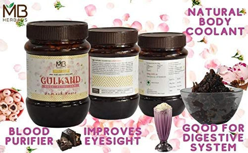 1.1 lb 500g MB Herbals Gulkand / - Sun-Cooked Damask Rose Pet Jam with Mishri & Cardamom | Sweet Delight for Desserts