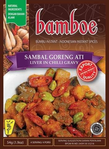 Bamboe Bumbu Instant Sambal Goreng Ati - Liver in Coconut Gravy, 54 Gram (Pack of 3)