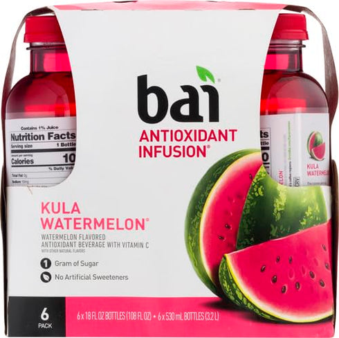 18 6 pack Bai Flavored Water, Kula Watermelon, Antioxidant Infused Drinks, Fluid Ounce Bottles