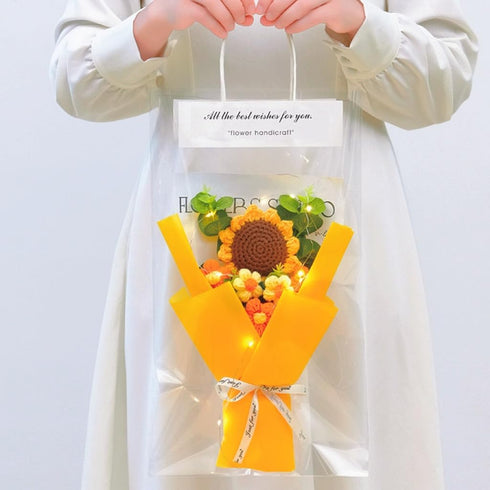 Predimeza Stunning Crochet Flower Bouquet with LED Lights - Handcrafted Knitted Flowers & Crochet Sunflower Arrangement
