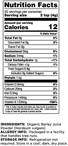 5 Oz Terrasoul Superfoods Organic Barley Grass Juice Powder, - USA Grown | Made From Concentrated Juice | Superior