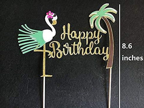 ALISSAR Flamingo and Leaf Cake Topper - Tropical Happy Birthday Decoration Supplies