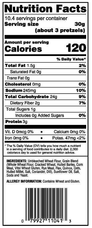 11 oz (6 pack) 66 Unique Snacks - Multi Grain Splits Pretzels, Homestyle Baked, Certified OU Kosher and non-GMO, Bag No