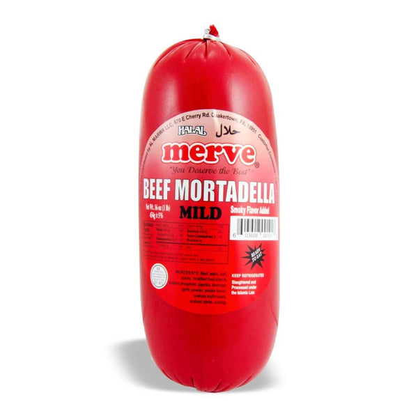 Merve 2 pack of Halal Beef Mortadella Mild -16oz X 2 pcs Total