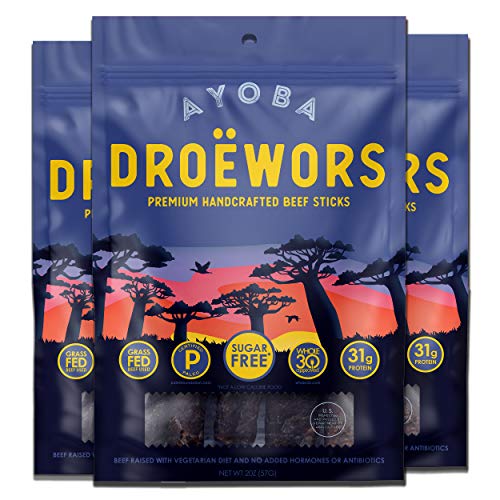 Ayoba Traditional Droewors Grass Fed Beef Paleo Sticks (2 Ounce, Pack of