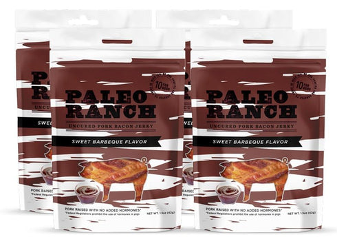 PALEO RANCH Uncured Bacon Jerky, Sweet BBQ, No Added Hormones, No Preservatives,