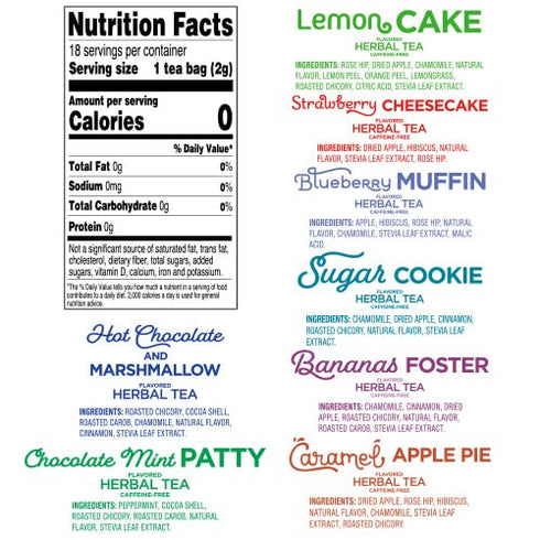 Pack, 18 Count Pack 8 Set Red Rose Sweet Temptations Dessert Tea Variety Zero Sugar, Caffeine-Free Flavored Delicious