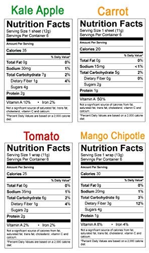 (Four-Pack) Pack Apple Kale & Mango Chipotle Sandwich Wraps Variety of Plant-Based, Gluten-Free, Low-Carb Wraps Vegan