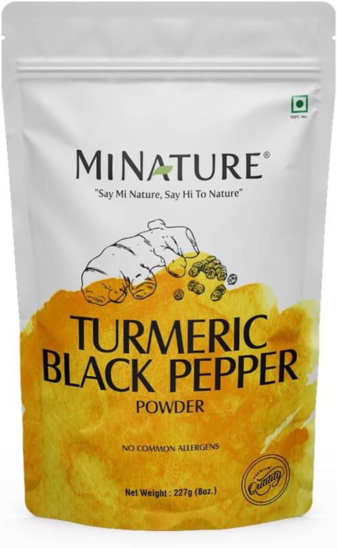 Mi Nature Turmeric Root Powder with Black Pepper, 227g (8oz), Pure Curcuma Longa & Piper Nigrum for Cooking