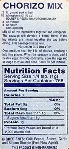 Bolner's Fiesta Extra Fancy Salt Free Chorizo Mix, 16 Oz.