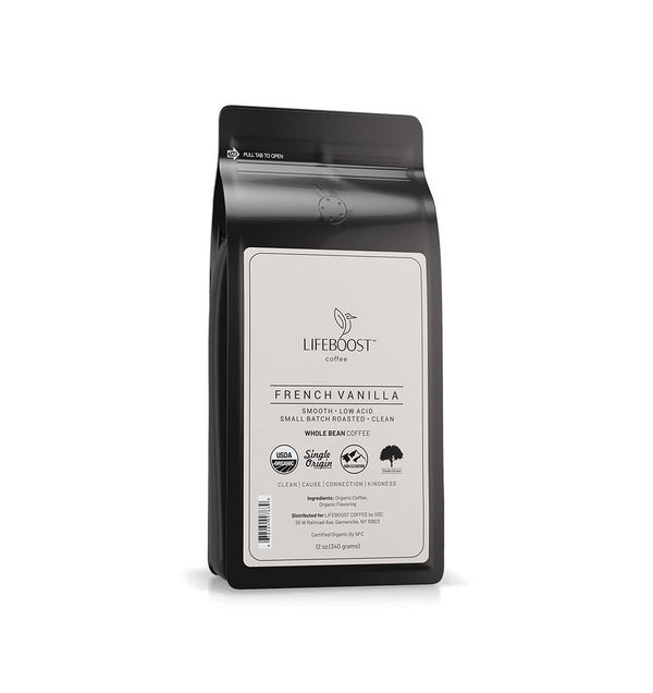 Lifeboost Whole Bean French Vanilla Coffee - Low Acid Single Origin Non-GMO