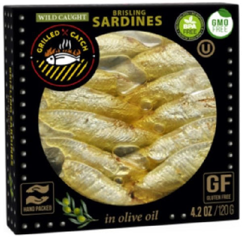 Pack 5 4.2 oz Packed Grilled Catch - Canned Sardines Variety Flavor Sampler European Wild Caught Brisling Sardines