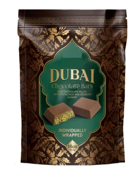AL.R@ZY Dubai Chocolate Bars, Milk Chocolate with Pistachios and Kadayif, Individually Wrapped, 16