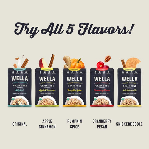 Packets, (10 Count, 2 1.6 oz. Packets) Wella Cereal Oatmeal Alternative, Gluten-Free Breakfast Hot Cereal, Grain-Free