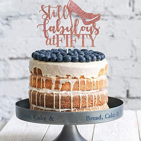 Rose Gold Still Fabulous at Fifty Cake Topper, Happy 50th Birthday Decoration for Party