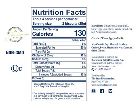 3.5 Oz, Pack 4 Jules Destrooper Butter Crisps - Caramelized Waffle Cookies, Certified Kosher Dairy, Non-GMO, Authentic