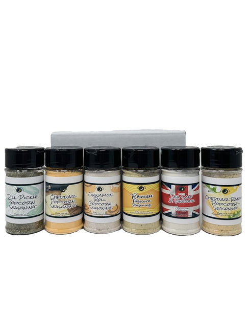 6 Pack Set 6 POPCORN SEASONING | Variety | Ramen Flavor | Dill Pickle | Sea Salt & Vinegar | Cheddar Ranch | Cinnamon