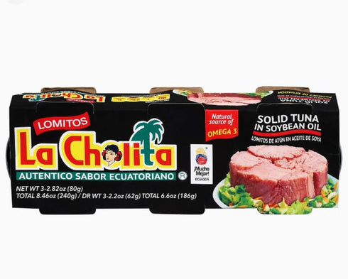 Generic 3, 2.82 Oz 3 Pack, Pack 6 La Cholita Solid Tuna in Soybean Oil, Natural Source of Omega per Can