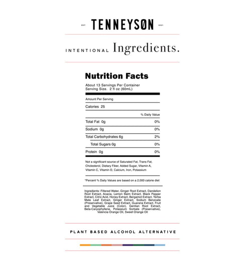 (750mL) Tenneyson Non-Alcoholic Aperitif - Black Ginger - Alcohol Free Spirit - Cocktail Mixer - Low Sugar - Low